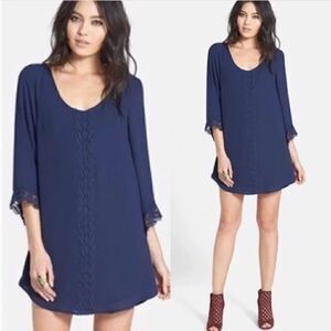 ASTR Navy Blue Lace Trim Shift Dress